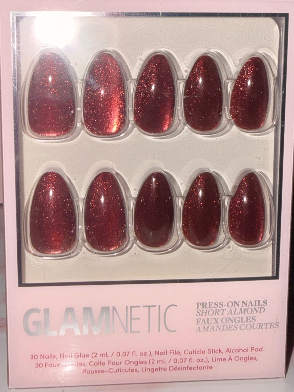 Glamnetic “Ruby Slipper” Press-On Short Almond Nails - Sparkling Red